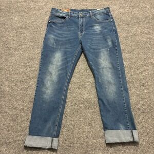 Amongst Others Mens Jeans Size 36x32 Blue Denim‎ Slim Stretch Cuffed Mid Rise
